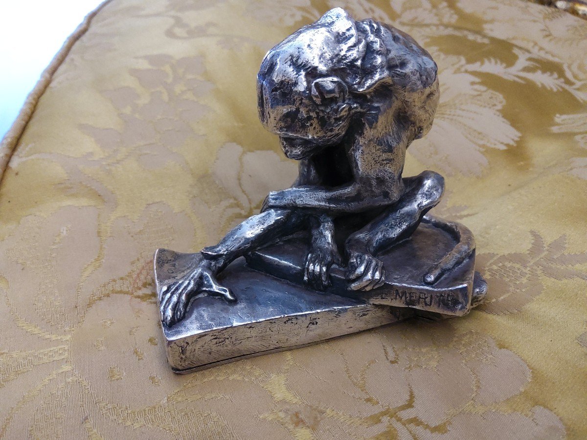 Bronze Argenté "la Puce "par Edouard Paul Merite